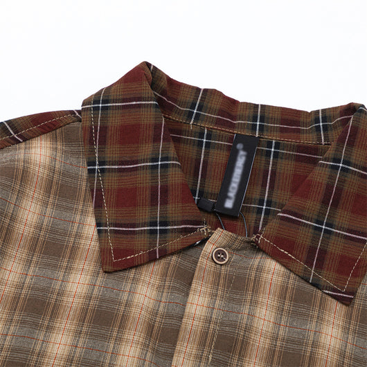 Camisa Cuadros Colorblock Irregular Estilo Europeo y Americano - Image 3