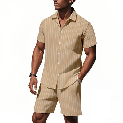 Conjunto de Dos Piezas: Camisa Jacquard a Rayas y Shorts para Playa - Image 9