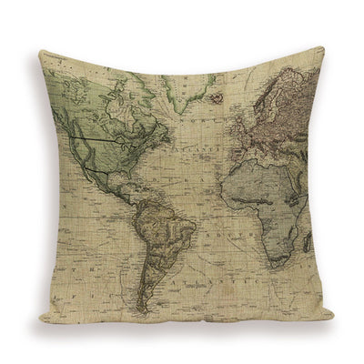 Funda de Almohada Retro con Mapa del Mundo Europeo - Cojín Decorativo Estilo Marroquí en Lino - Image 4