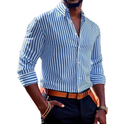 Camisa Casual de Manga Larga con Rayas para Hombre - Estilo Moderno Botones - Image 12