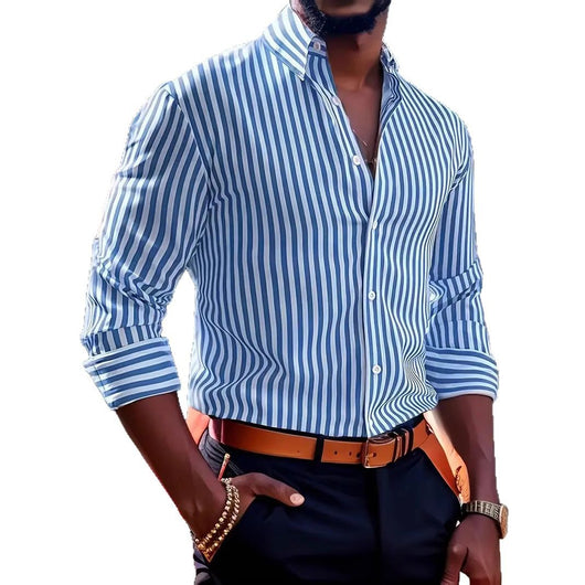 Camisa Casual de Manga Larga con Rayas para Hombre - Estilo Moderno Botones - Image 12