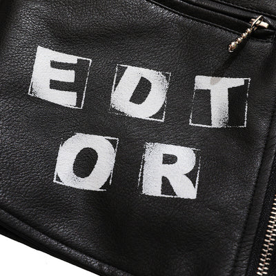 Chaqueta de Cuero para Hombre con Estampado de Letras y Cierre - Image 11