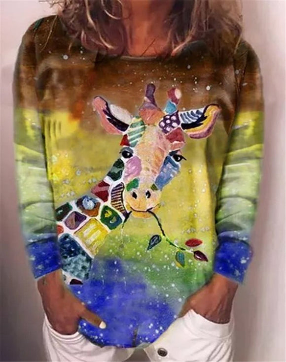 Camiseta Manga Larga Estampada Cuello Redondo