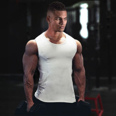 Camiseta de Entrenamiento sin Mangas Elástica de Hombros Anchos de Secado Rápido para Hombre