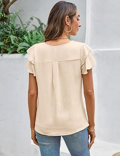 Blusa Ejecutiva Plisada de Manga Corta Cuello Redondo - Image 31