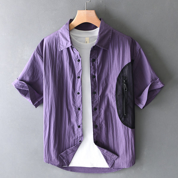 Camisa Manga Corta Outdoor con Combinación de Colores Estilo Americano para Hombre