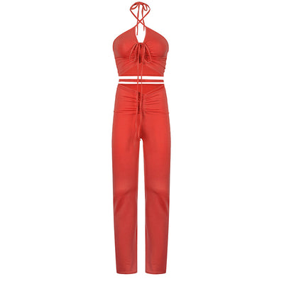 Conjunto Bandage Streetwear Azul Años 2000 - Top Halter y Pantalón Acampanado Cintura Alta - Image 5