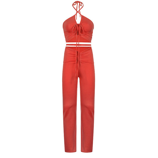Conjunto Bandage Streetwear Azul Años 2000 - Top Halter y Pantalón Acampanado Cintura Alta - Image 5