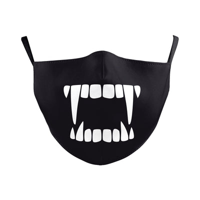 Beige Halloween face mask with a wide-open mouth print featuring red lips, white teeth, and a pink tongue. - Image 17
