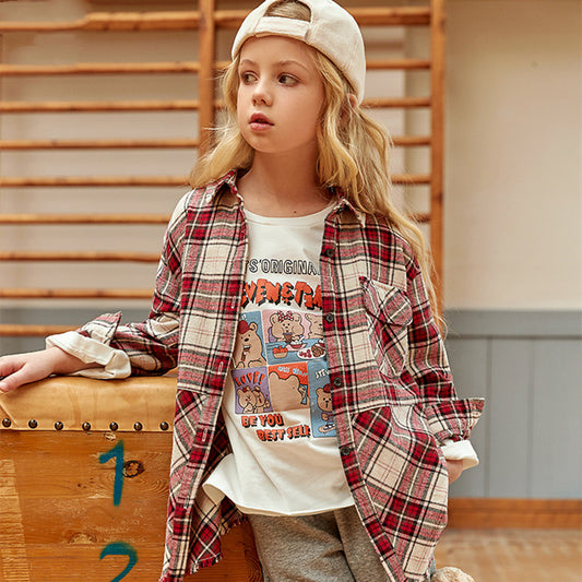 Camisa Infantil Cuadros Suelta Manga Larga Casual