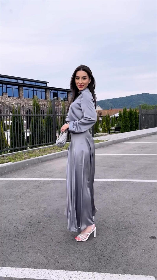 Conjunto de Falda y Blusa de Satén Elegante con Mangas Largas - Image 20