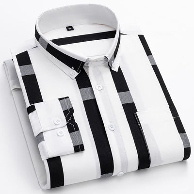 Camisa Casual de Manga Larga con Rayas Anchas para Hombre - Image 3