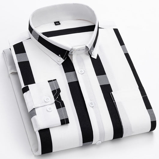 Camisa Casual de Manga Larga con Rayas Anchas para Hombre - Image 3