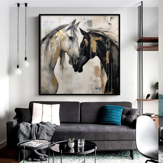 Cuadro Abstracto de Caballos Pintado a Mano - Arte Moderno en Blanco y Negro para Oficina - Image 4