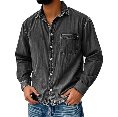 Camisa Vaquera Manga Larga Lavada para Hombre - Image 9