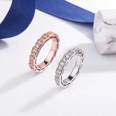 Anillo Serpiente Diamantes Completos Plata 925 Temperament