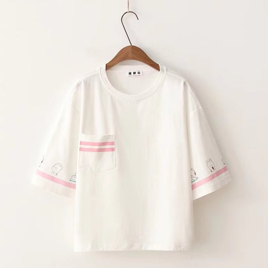 Camiseta Rayada Holgada de Manga Corta Multiuso