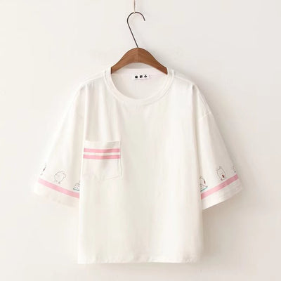 Camiseta Rayada Holgada de Manga Corta Multiuso