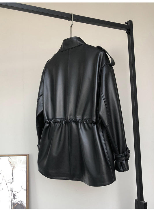 Abrigo Trench de Cuero Gamuza con Cintura Ajustada - Image 2