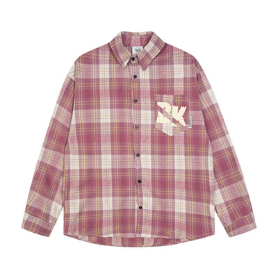 Camisa Cuadriculada Suelta de Manga Larga para Hombre