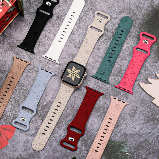 Correa de Reloj Navideña con Grabado Láser de Copo de Nieve en Silicona Texturizada