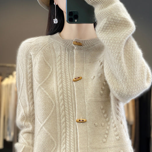Cardigan de Lana Pura para Mujer Cuello Redondo Holgado - Image 2