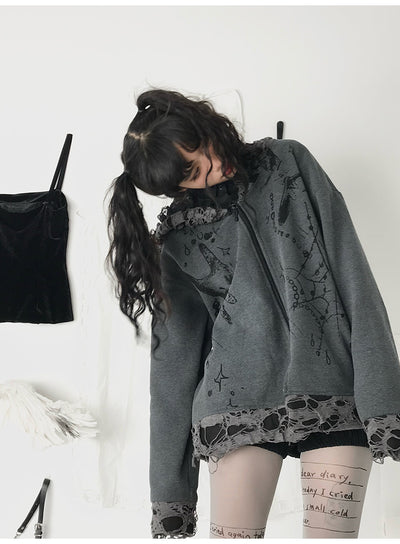 Sudadera con Capucha Desgarrada Dark Subculture - Image 32