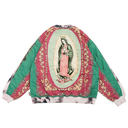 Suéter Hombre Tie-Dye Retro Japonés con Virgen María y Costuras Artesanales - Image 2