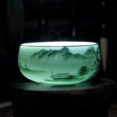Juego de Té Kung Fu Celadón Pintado a Mano con Diseño Carpa Creativo - Image 4