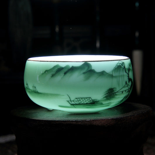 Juego de Té Kung Fu Celadón Pintado a Mano con Diseño Carpa Creativo - Image 4