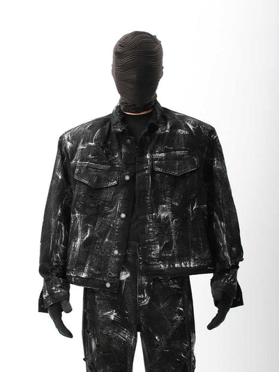 Chaqueta Denim Vintage Desgastada con Efecto Graffiti para Hombre - Image 7