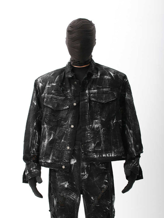 Chaqueta Denim Vintage Desgastada con Efecto Graffiti para Hombre - Image 7