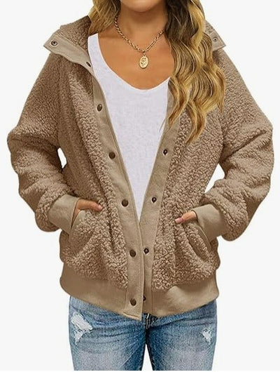 Cardigan de Polar Grueso con Bolsillos para Mujer - Abrigo Cálido de Color Puro - Image 17