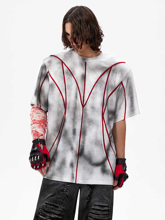 Camiseta Patchwork con Hombreras Acolchadas y Líneas 3D - Image 11