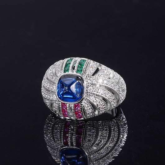 Anillo de Zafiro Simulado con Torre de Azúcar y Piedra Dicroica - Juego Completo - Image 4