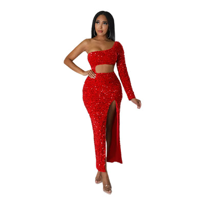 Vestido de Lentejuelas con Escote Asimétrico y Abertura en Cadera - Image 16