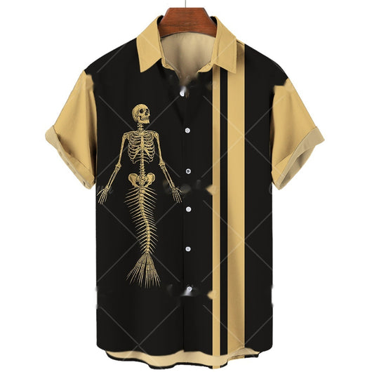 Camisa Polo de Manga Corta con Estampado 3D Calavera Digital - Image 9