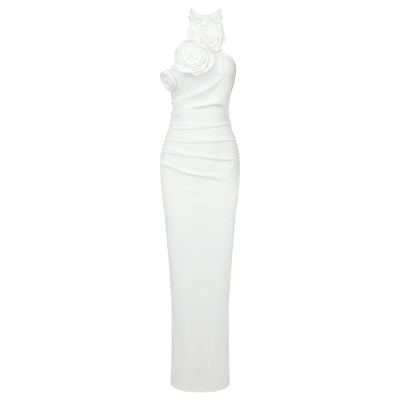 Vestido Largo Blanco con Halter Floral de Diseño Elegante - Image 31
