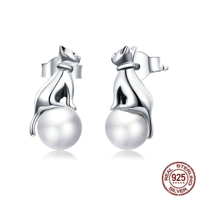 Aretes de Perla con Diseño de Gato Minimalista para Mujer - Image 9