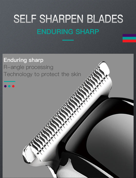 Black VGR rechargeable hair trimmer with silver blade, USB charging cable, cleaning brush, oil, and three guide combs (1mm, 2mm, 3mm). - Image 10