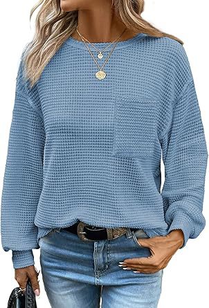 Blusa Tejida Waffle Manga Larga Cuello Redondo para Mujer - Image 4