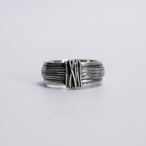 Anillo Vintage Tejido a Mano con Alambre Pulido para Hombre