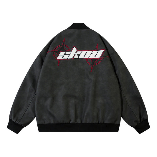 Chaqueta de Cuero PU Suelta con Bordado de Estrella Cruzada - Image 2
