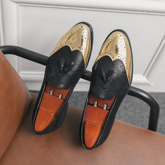 Zapatos de Cuero Puntiagos Dorados para Hombre - Estilo Coreano Británico - Image 9