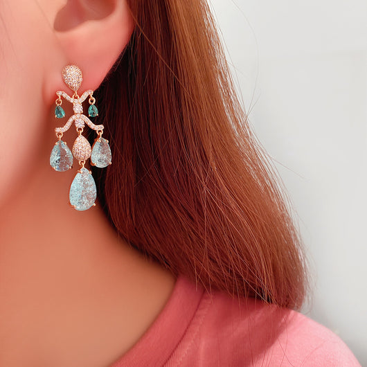 Aretes de Diamante y Circón en Forma de Gota para Mujer
