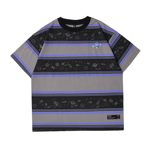 Playera Casual Holgada a Rayas para Hombre - Cuello Redondo Manga Corta - Image 2