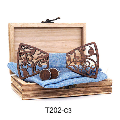 Set de Gemelos y Corbatín de Madera Calada - Image 10