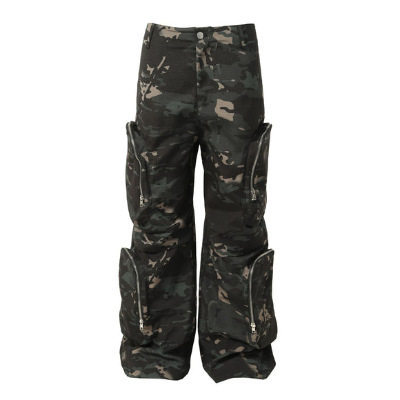 Pantalón Cargo Estilo Militar Amekaji con Múltiples Bolsillos y Corte Recto