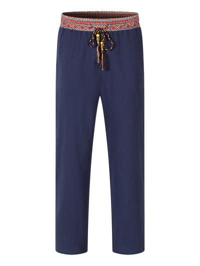 Pantalones de Lino Retro con Parches para Hombre - Image 8
