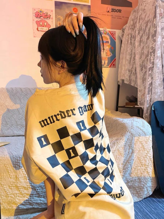 Camiseta Oversize Retro Cuadros Estilo Americano para Mujer - Image 11